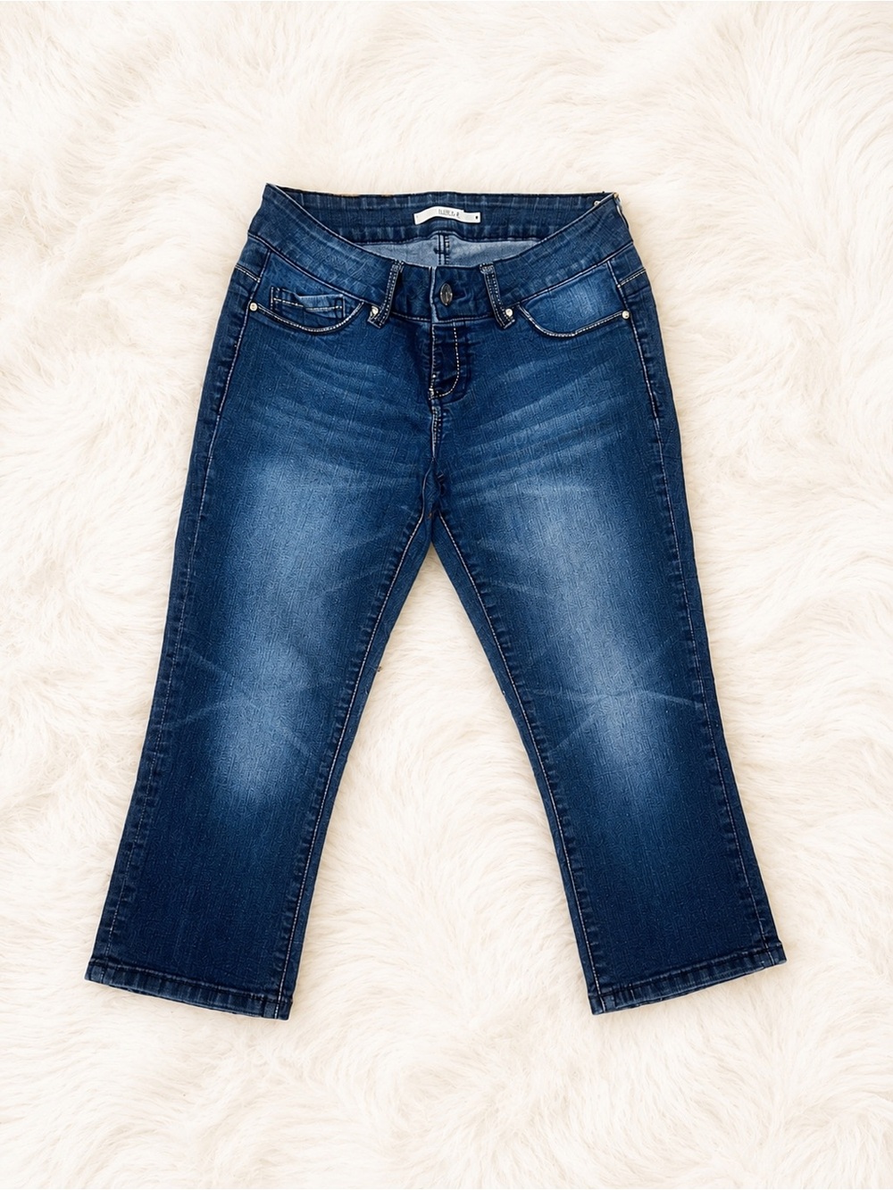 Studio Y Embellished Pocket Cropped Jeans Size Medium Dark Wash Denim Capri Y2K